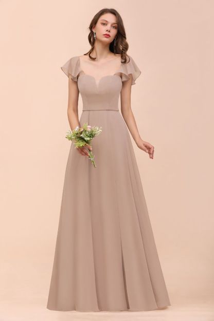 Cap Ruffle Sleeves Bridesmaid Dress with Side Slit