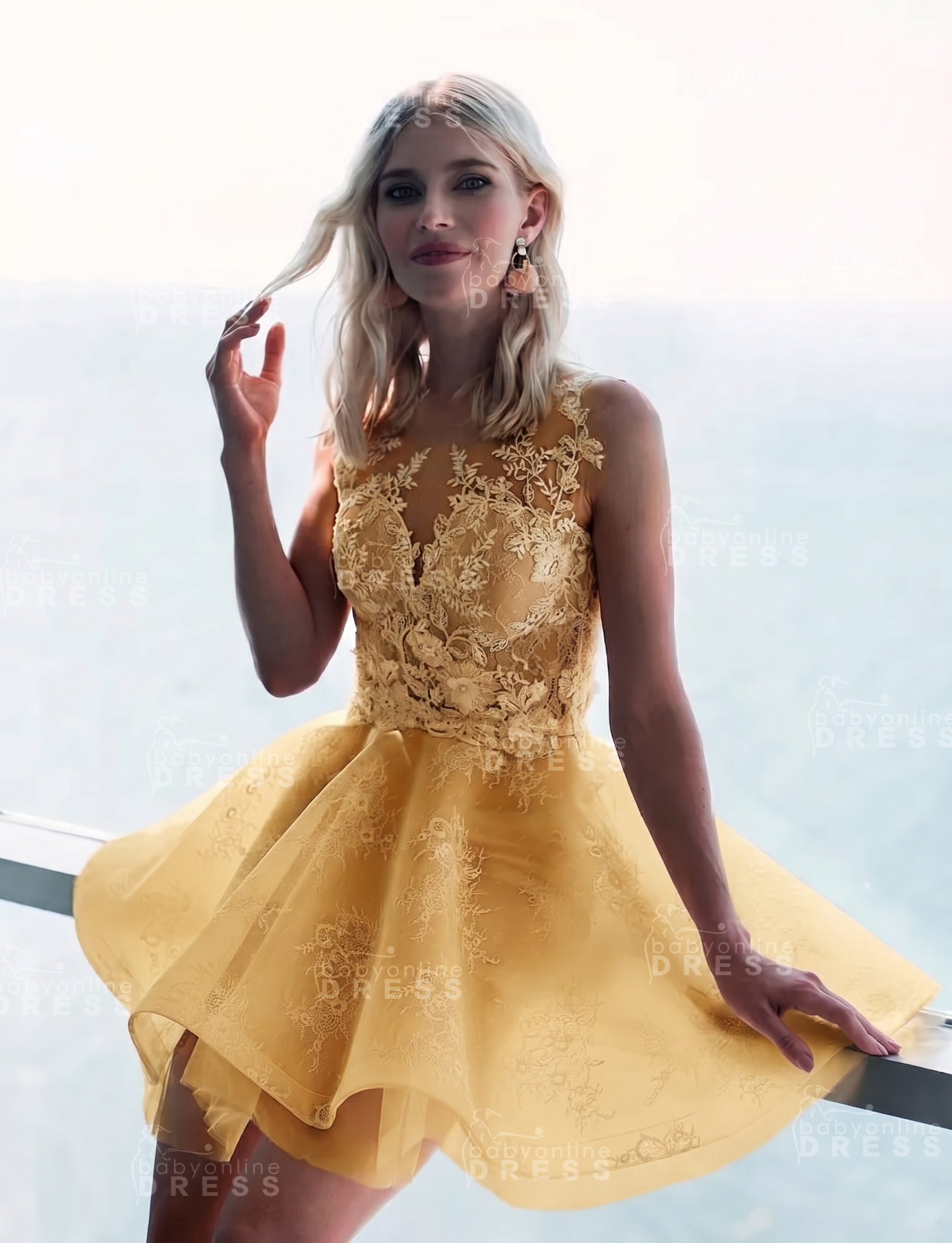 Sleeveless Lace Puffy Flowers A-Line Short Homecoming Dress with Appliques