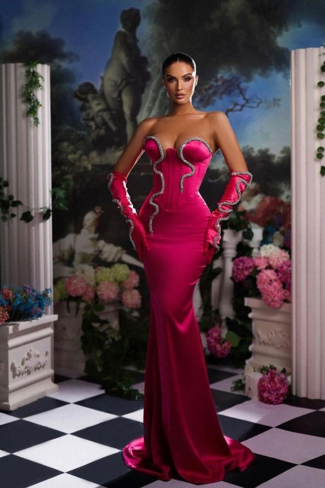 Sweetheart Mermaid Hot Pink Long Prom Dresses