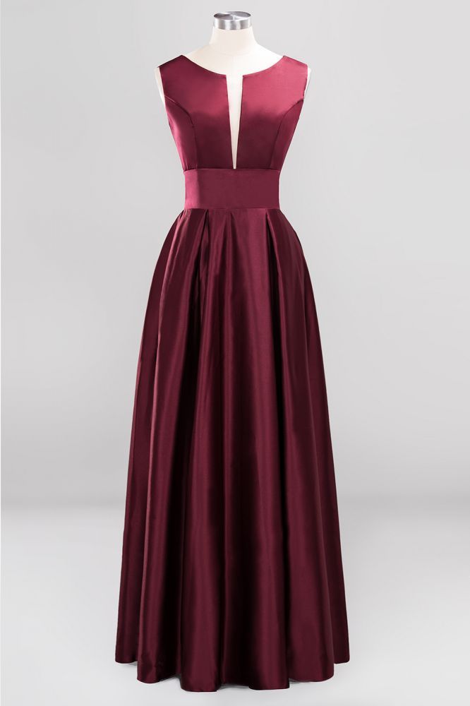 A-line Satin Deep-V-Neck Sleeveless Ruffles Floor-length Bridesmaid Dress