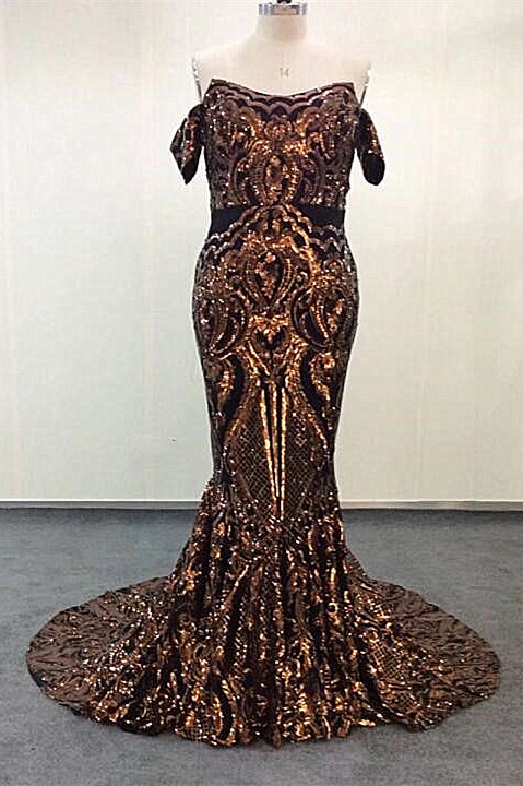 Luxurious Strapless Mermaid Golden Appliques Evening Dresses