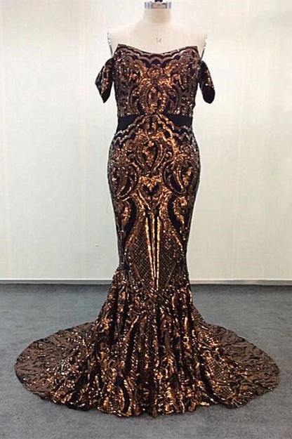 Luxurious Strapless Mermaid Golden Appliques Evening Dresses