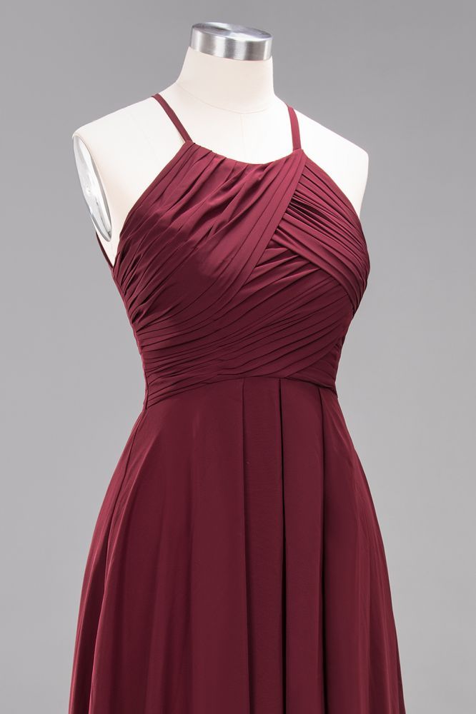 A-Line Chiffon Halter Ruffles Floor-Length Bridesmaid Dress