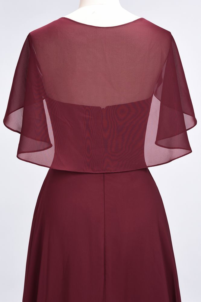 Chiffon Satin A-Line V-Neck short-sleeves Long Bridesmaid Dress