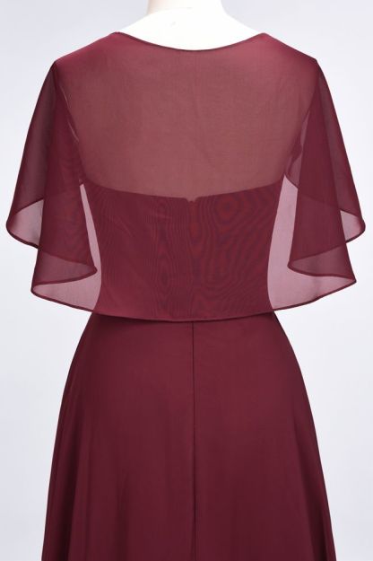 Chiffon Satin A-Line V-Neck short-sleeves Long Bridesmaid Dress