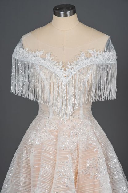 Short sleeves Ball gown white wedding dress with flowers