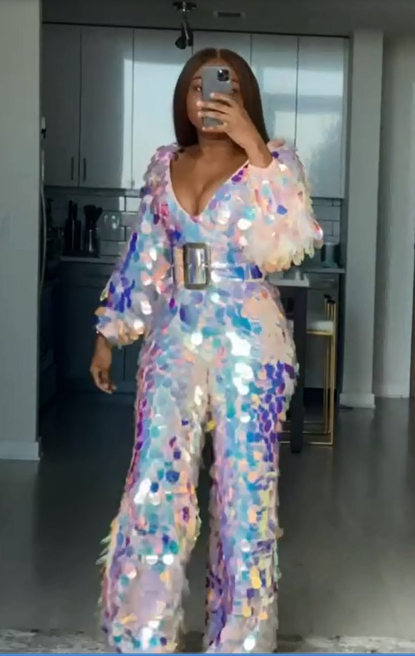 Shiny Sequined Long Women Jumpsuit Long Sleeves V-neck Women Outfit Clothing