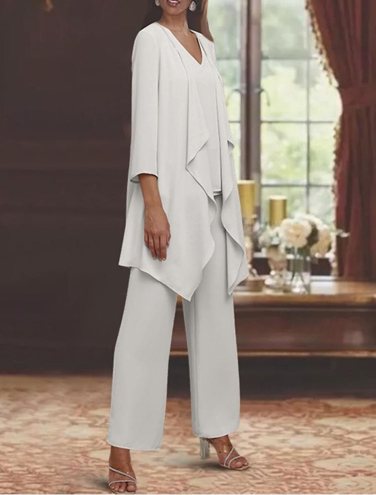 V-neck Long sleeves Chiffon Mother of the bride Dresses
