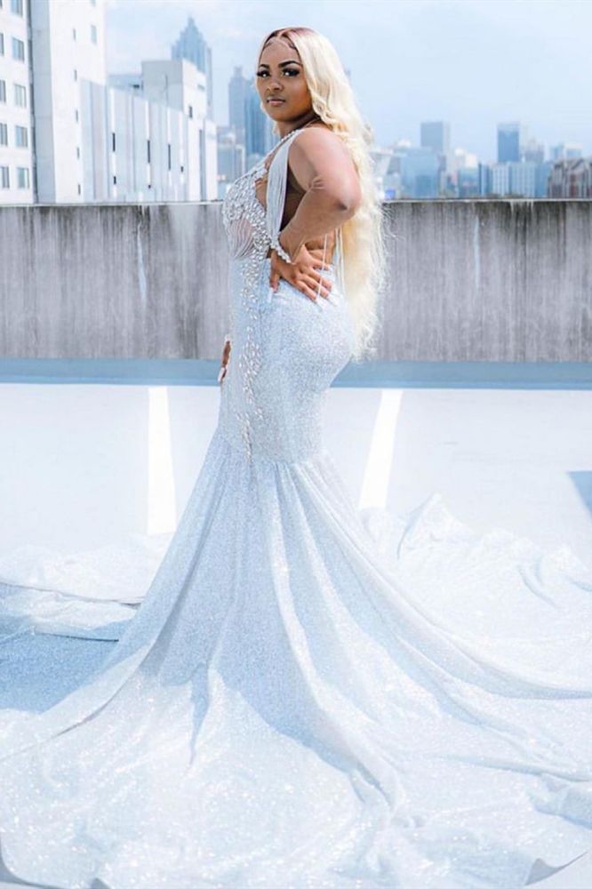 Glitter V-Neck affordable plus size prom dresses mermaid Evevning dress
