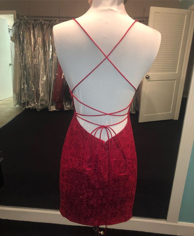 Bodycon Spaghetti Straps Sleeveless Homecoming Dress | Lace Short Mini Tight Cocktail Dress