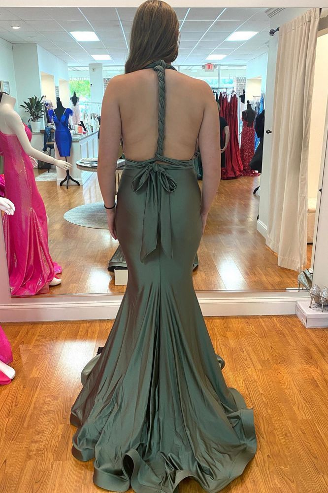 Wide Straps Deep V-neck Open Back Floor-length Ruffles Mermaid Prom Dress
