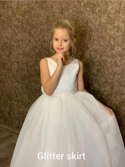 Jewel Neck White Glitter Little Girl Dress for Chrismas Birthday Party Sleevelesss Flower Girl Dress