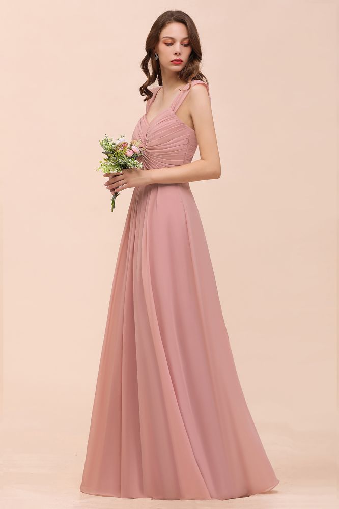 Elegant Ruffle Chiffon Sleeveless Bridesmaid Dress Sweetheart Aline Wedding Guest Dress