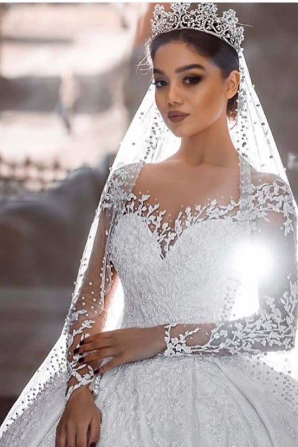 Luxury Sweetheart Long Sleeves Aline Lace Ball Gown