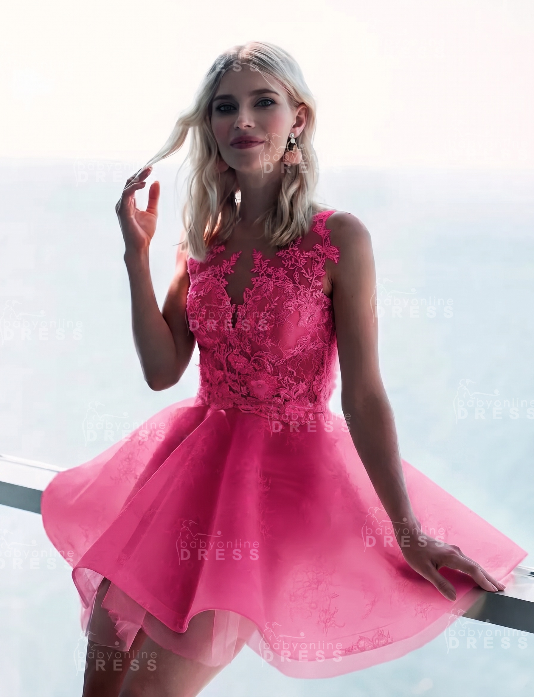 Sleeveless Lace Puffy Flowers A-Line Short Homecoming Dress with Appliques