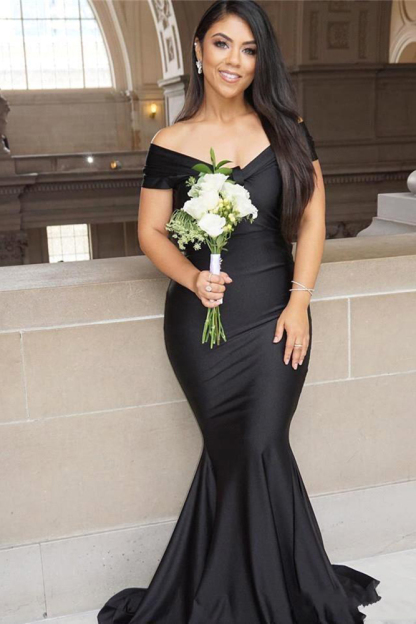 Off the shoulder black mermaid plus size bridesmaid dress