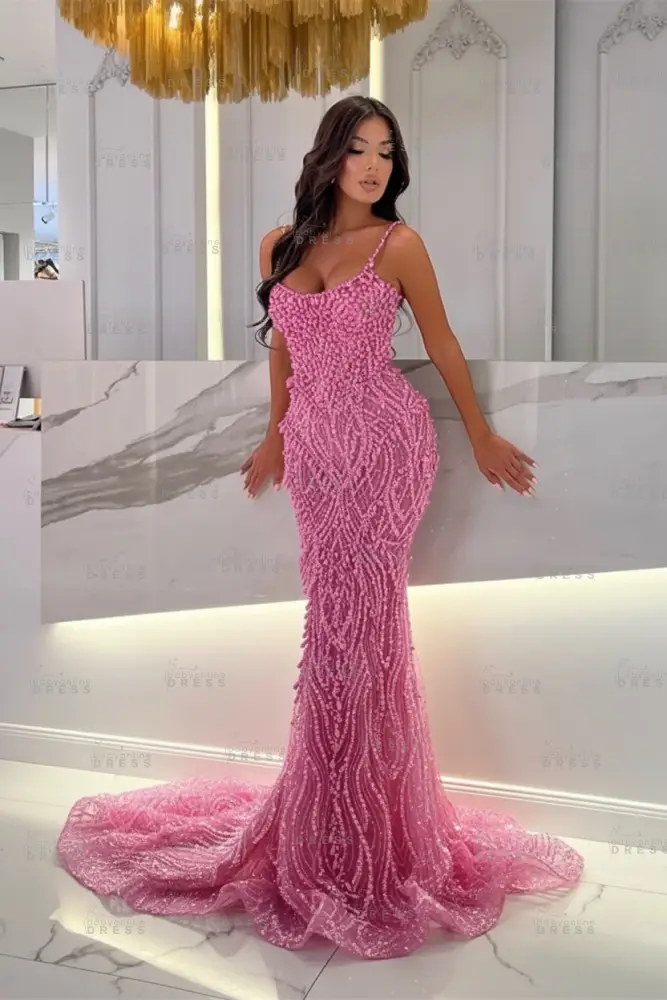 Strapless Mermaid Ivory Court Train Pearls Prom Dresses