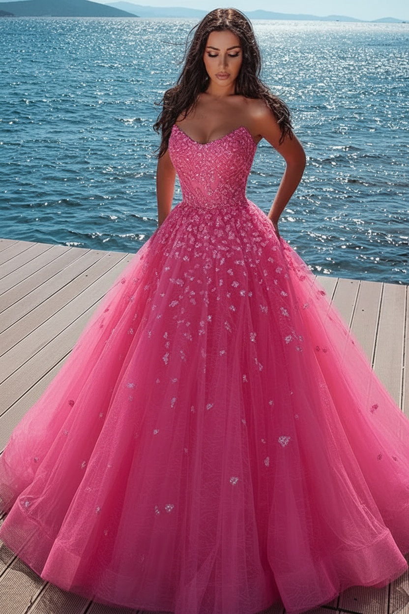 Elegant sky blue Butterfly Strapless Sweetheart Tulle Sparkle Prom Dress