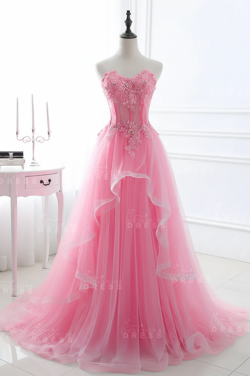 CHARLIZE |Ball Gown Sweetheart Tulle Sky Blue Prom Dress with Sequins BM0422