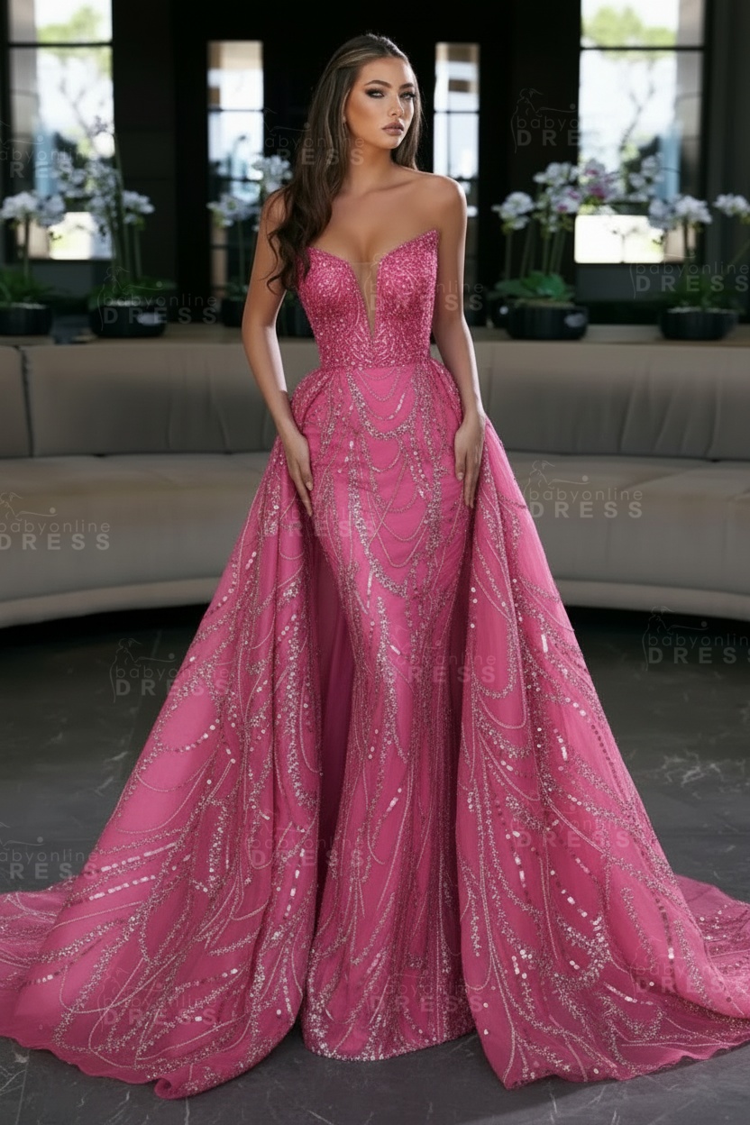 Blue Sequin Mermaid Sweetheart Prom Dresses with Overskirt
