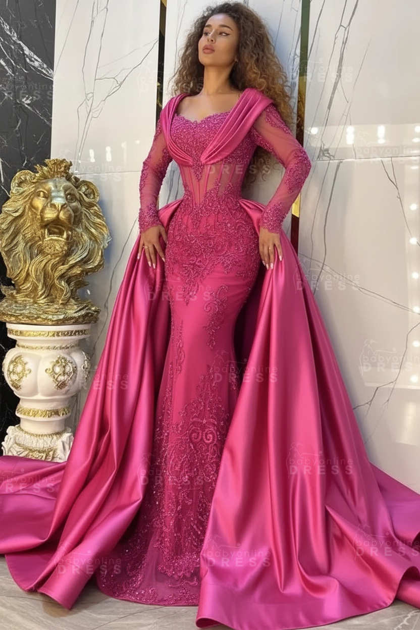 Gorgeous Sweetheart Appliques Lace A-Line Prom Dresses Long Sleeve Chapel Train