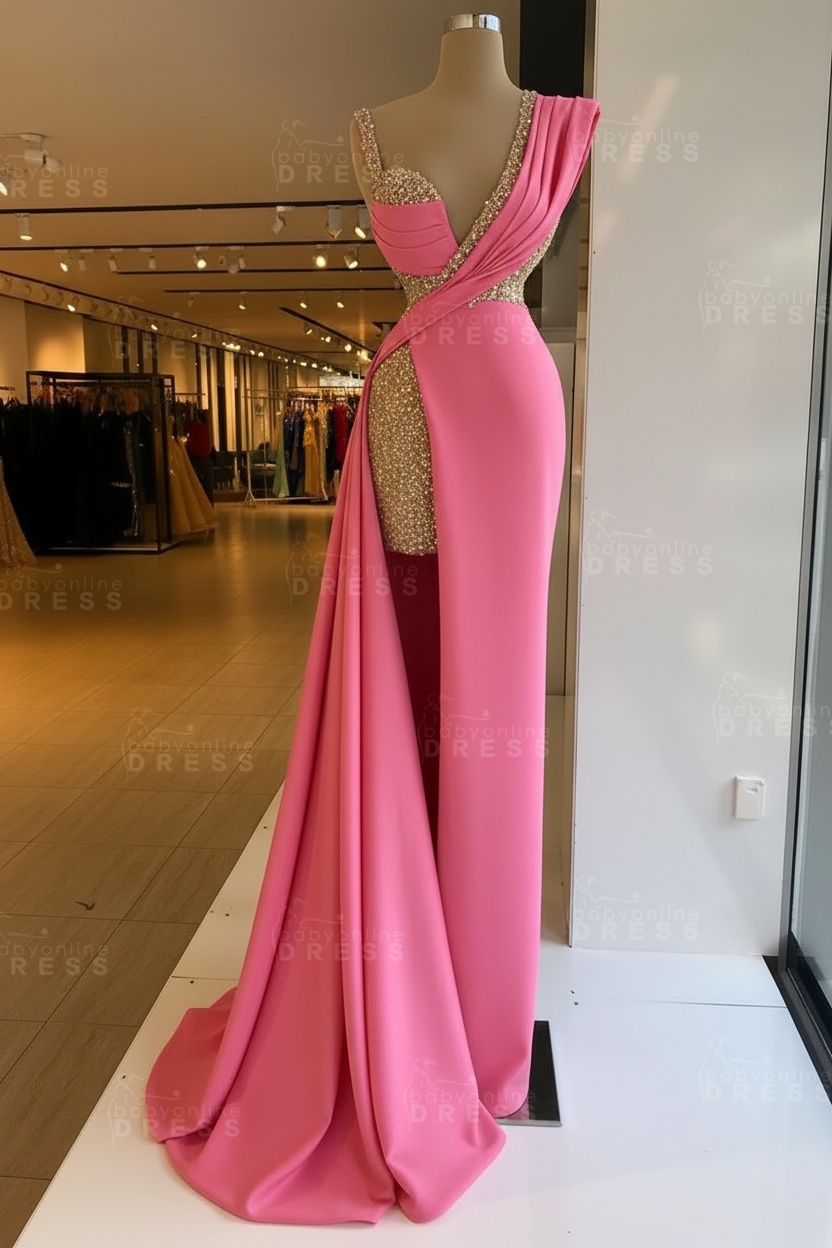Luxury Satin Prom Dress Sleeveless with Sequins Sleeveless Evening Gown