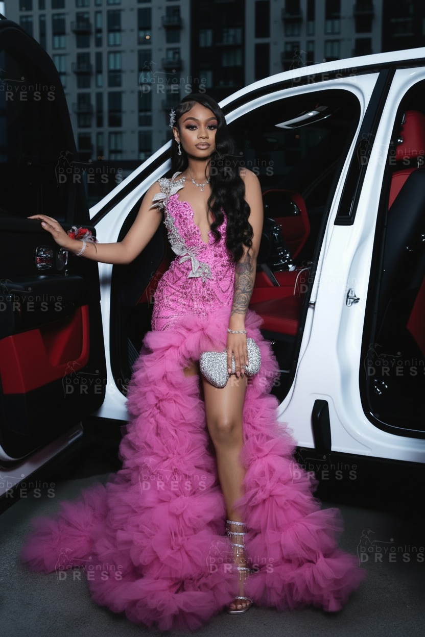 Stunning Red Mermaid Prom Dress with Beadings High Split Party Dress