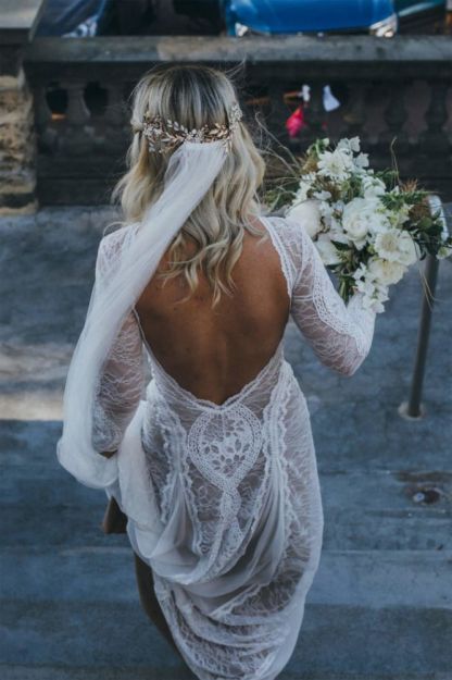 Elegant Boho Long Sleeves Backless Lace Beach Wedding Dress | Simple Summer Casual Bridal Gowns Online-Babyonlinewholesale