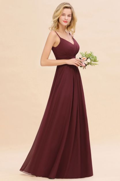 Elegant Ruffles Spaghetti Straps Simple Prom Dresses | A-Line Sleeveless Backless Evening Dresses