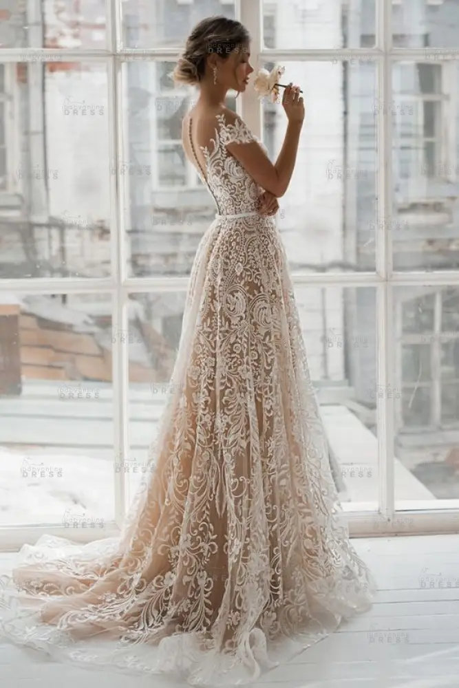 Chic Off Shoulder Floral Slim A-line Wedding Dress