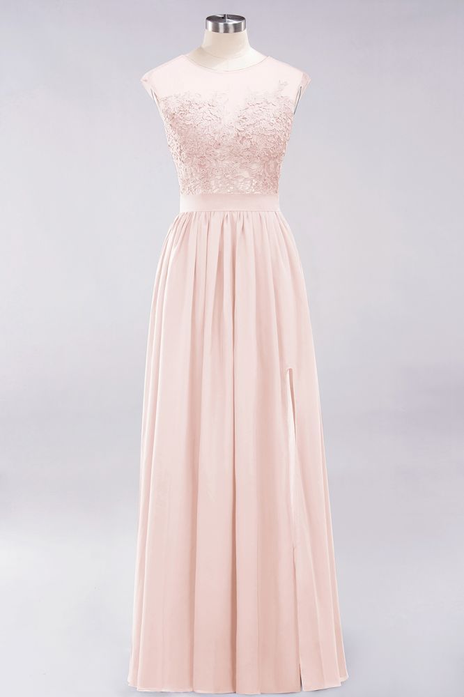 A-line Chiffon Lace Jewel Sleeveless Floor-Length Bridesmaid Dresses with Appliques