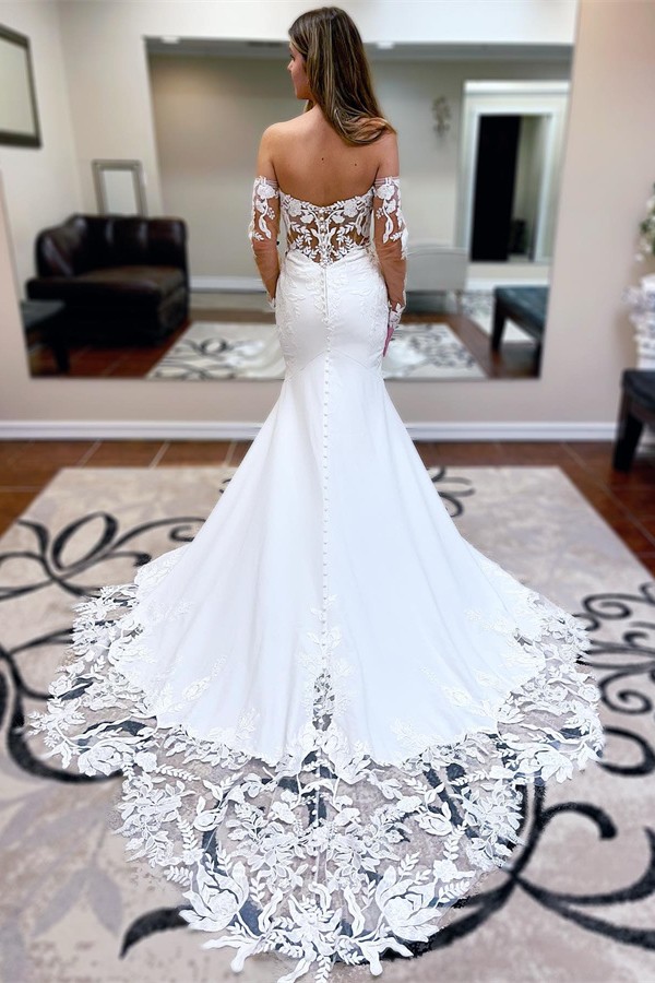 Elegant Sweetheart Long Sleeves Lace Mermaid Wedding Dress