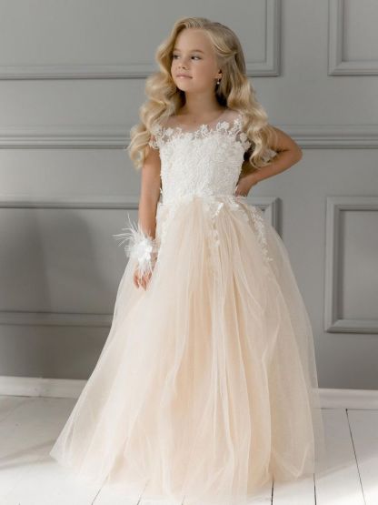 Cute Tulle A-line Lace Flower Girl Dresses