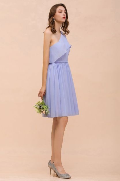 One Shoulder Short Dress for Brideamaid Knee Length Wedding Guest Dress