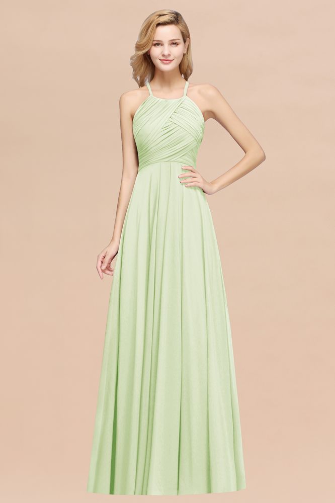 A-Line Chiffon Halter Ruffles Floor-Length Bridesmaid Dress