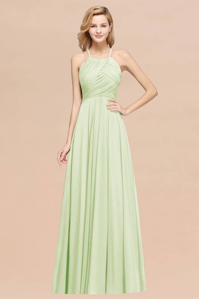 A-Line Chiffon Halter Ruffles Floor-Length Bridesmaid Dress