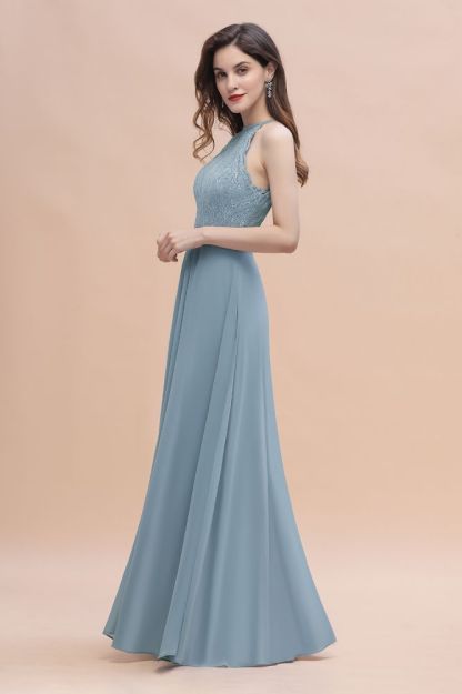 Halter Floral Lace Wedding Guest Dress Sleeveless Chiffon Long Formal Dress