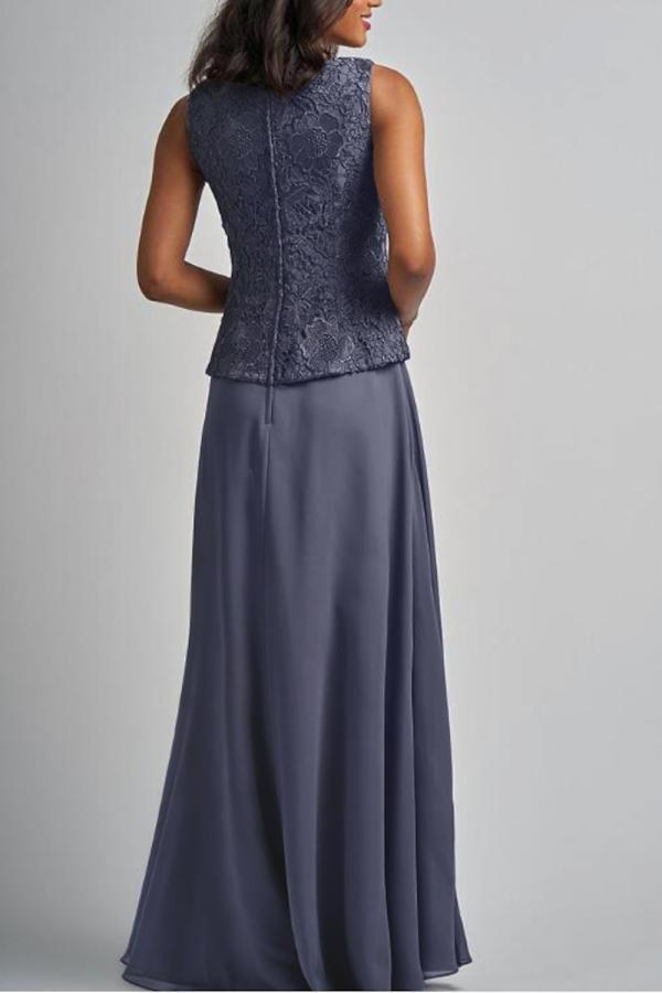 Gray Long sleeves Chiffon High neck Long Mother of the bride dress