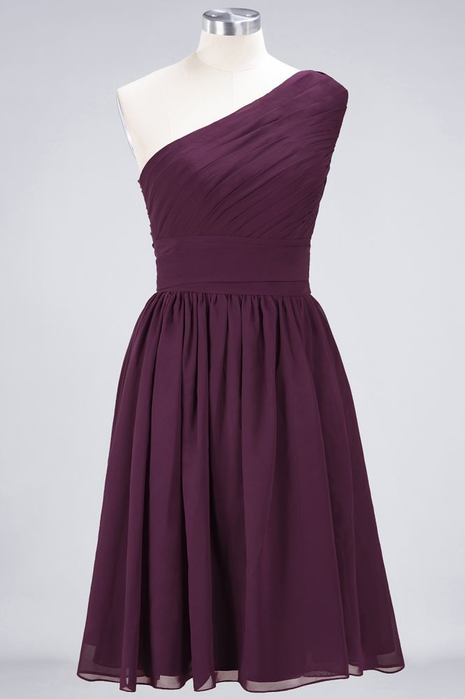 Chiffon A-Line One-Shoulder Sleeveless Short Bridesmaid Dress with Ruffles