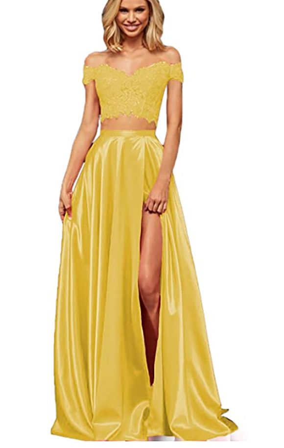 Sweetheart Burgundy Two pieces High Split Prom Dresses