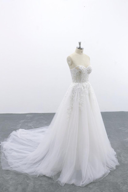Simple White Tulle Sweetheart Princess Wedding Dresses