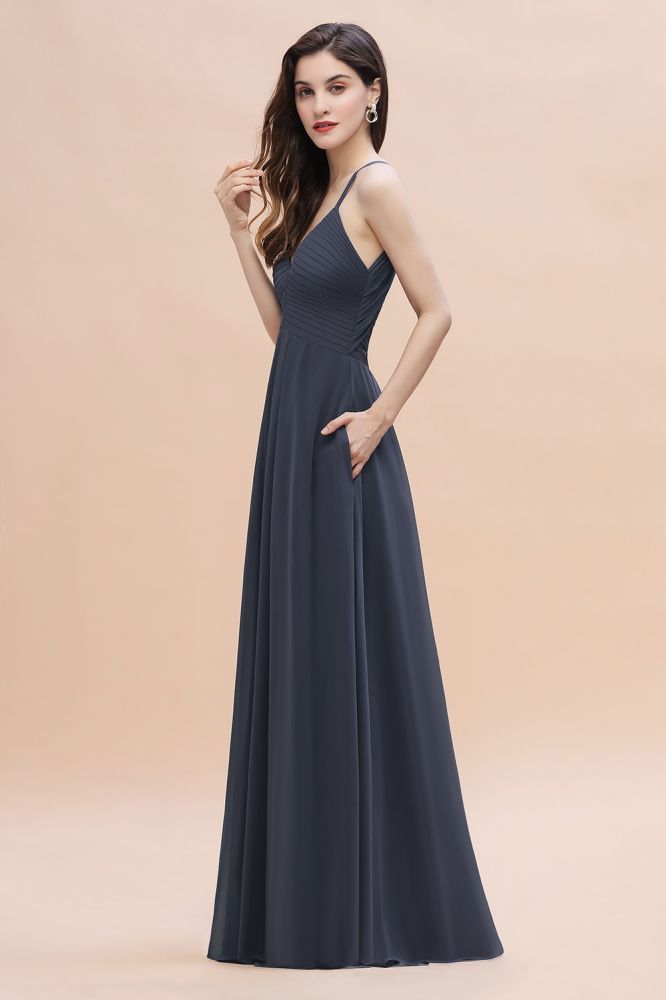 Spaghetti Straps V-Neck Bridesmaid Dress Aline Evening Dress