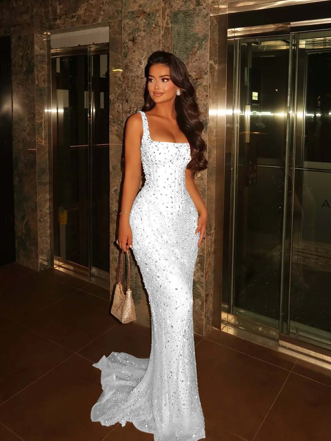 Spaghetti Strap Sleeveless Long Mermaid Prom Dress With Beading