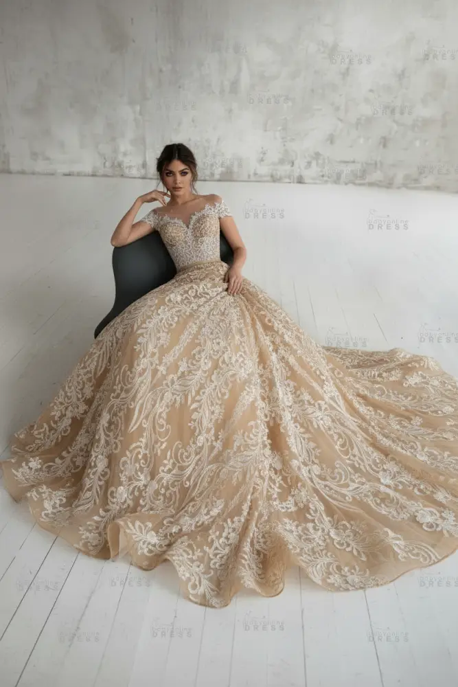 Chic Off Shoulder Floral Slim A-line Wedding Dress