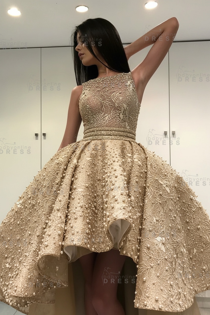 Gorgeous Sleeveless Beadings Short Hi-Lo Cocktail Dress Homecoming Dress
