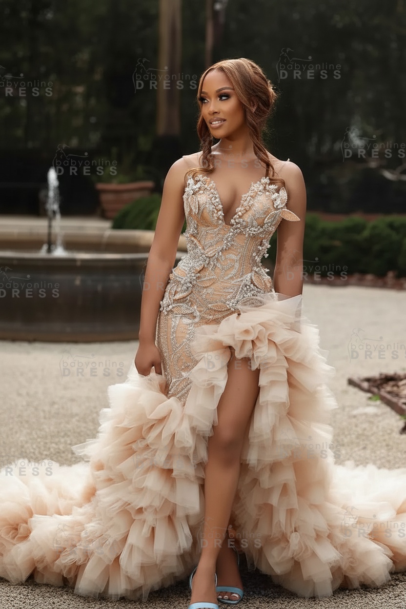 Gorgeous Pink Sweetheart Beadings Sleeveless Mermaid Prom Dress with Ruffles