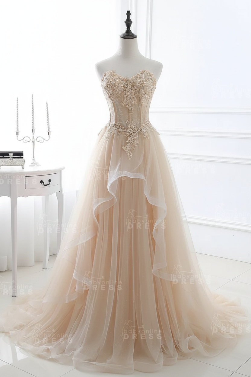 CHARLIZE |Ball Gown Sweetheart Tulle Sky Blue Prom Dress with Sequins BM0422