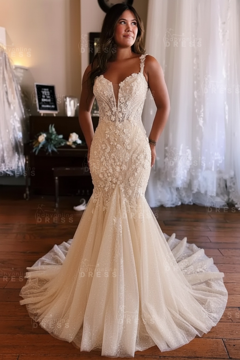 Sweetheart Mermaid Lace Wedding Dress with Floral Appliques