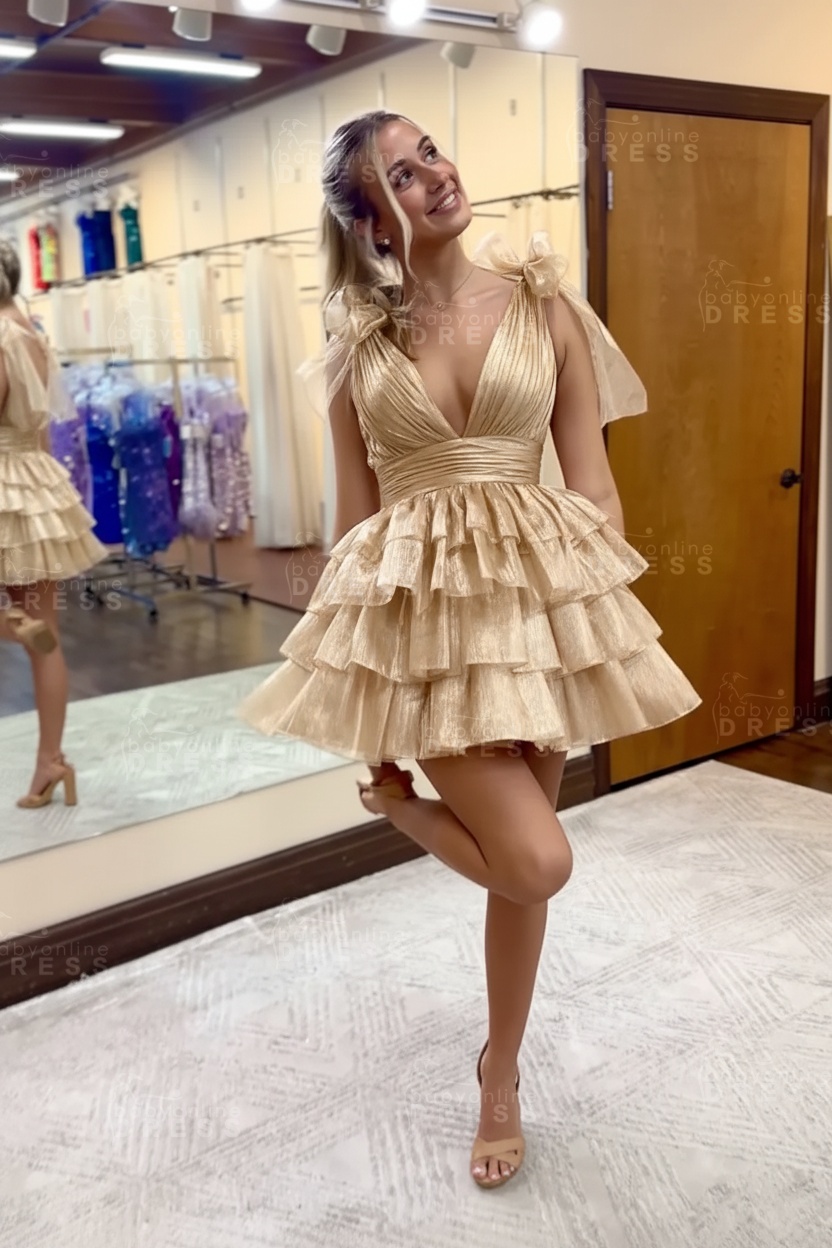 Fuchsia V-Neck Straps Ruffled A-Line Short Homecoming Dress