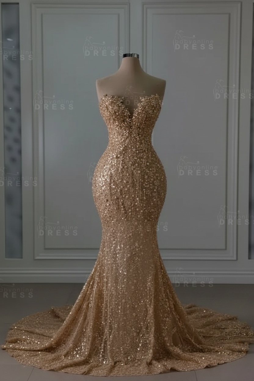 Gourgeous Sweetheart Sequins Mermaid Wedding Dress Sleeveless Beadings Bridal Gown